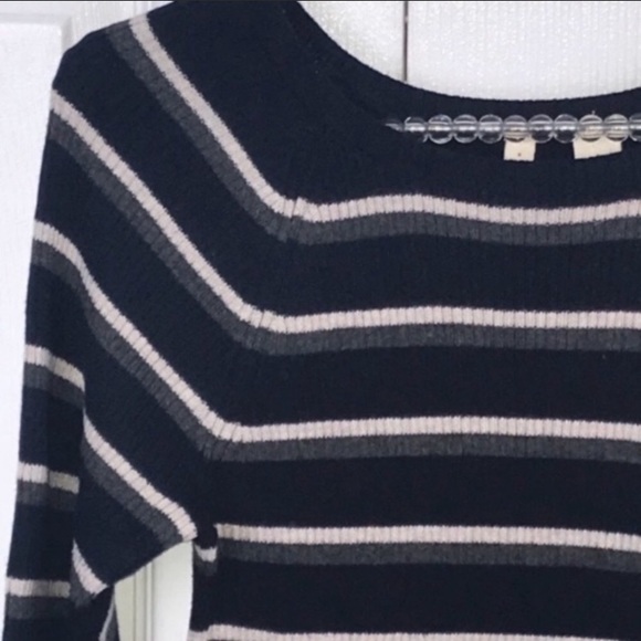 Anthropologie Moth Small Blue Striped Ribbed Crewneck Sera Sweater - Picture 3 of 6